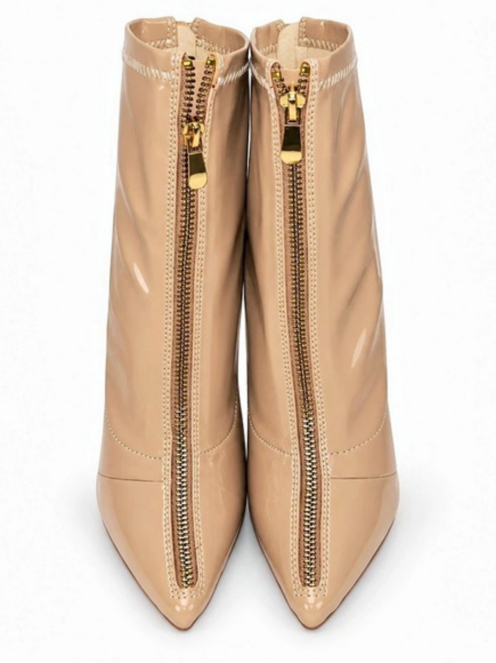 New Pointed-Toe Patent Ankle Boots in Pink/Beige